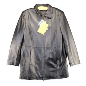 Centigrade Women's Full Zip Collared Leather Jacket Black Medium Lined W/Tags